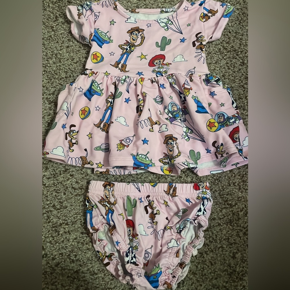 Little Sleepies Pink Toy Story Baby Dress and Bloomers